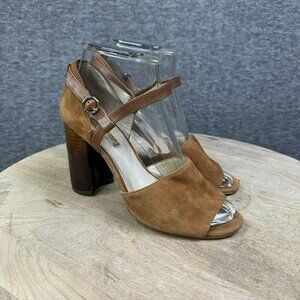 Louise Et Cie 37 /  6.5M Brown tan Suede Peep Toe Heels Ankle Strap Stacked heel